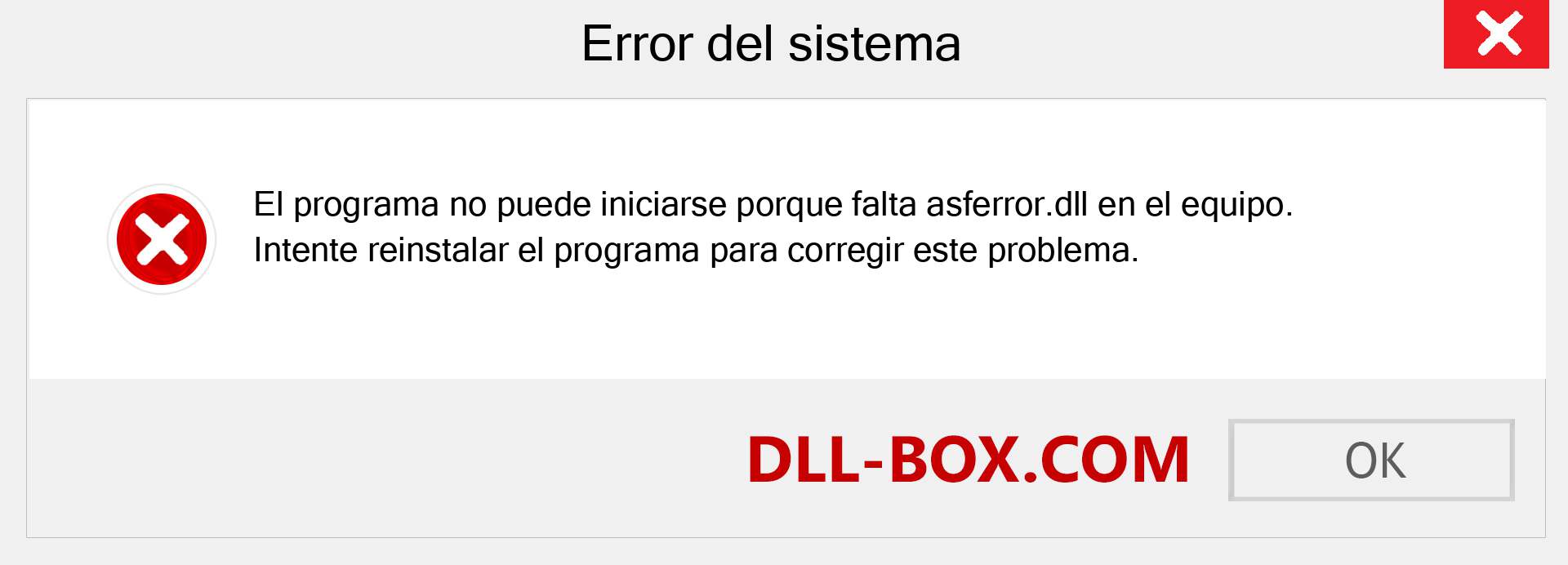 ¿Falta el archivo asferror.dll ?. Descargar para Windows 7, 8, 10 - Corregir asferror dll Missing Error en Windows, fotos, imágenes