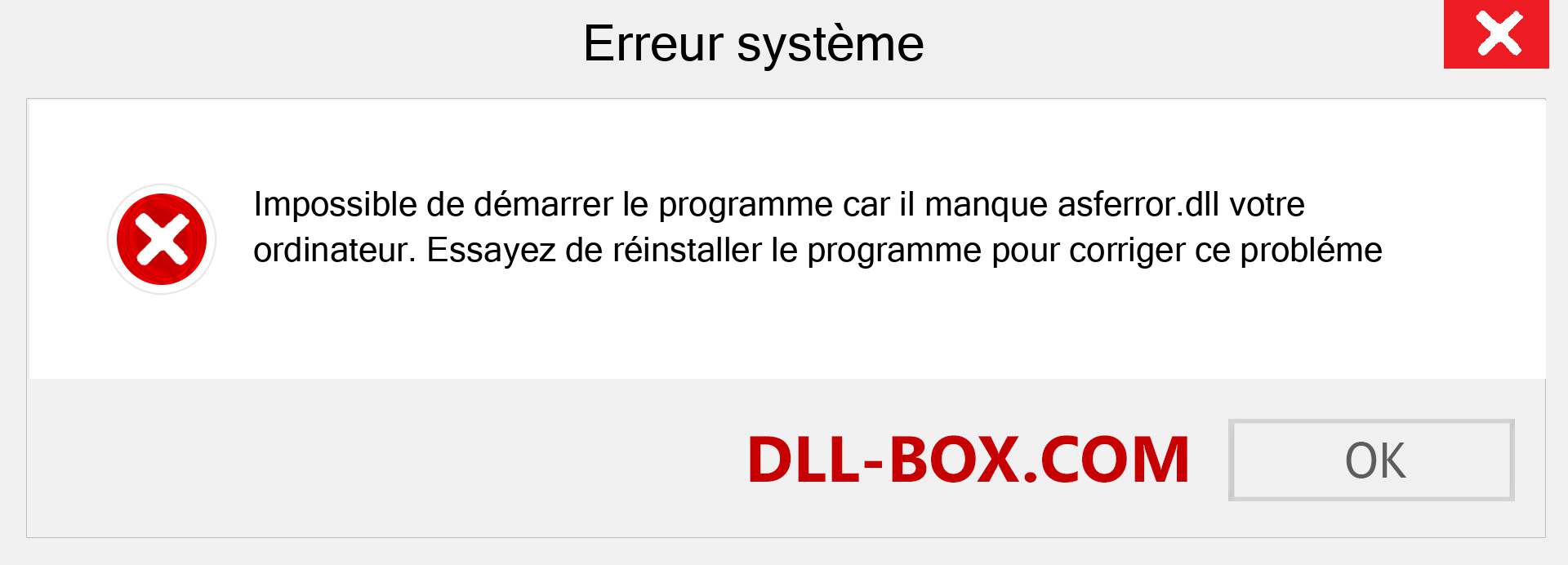 Le fichier asferror.dll est manquant ?. Télécharger pour Windows 7, 8, 10 - Correction de l'erreur manquante asferror dll sur Windows, photos, images